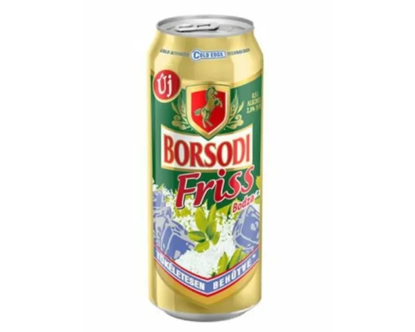 Borsodi Friss alkoholmentes dobozos sör, bodza ízesítéssel